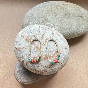 Handmade Brass Organic Shape Beaded Wire Wrapped Dangle Earrings